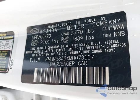 2021 Hyundai Venue Se из США, поврежденный, VIN KMHRB8A3XMU073167